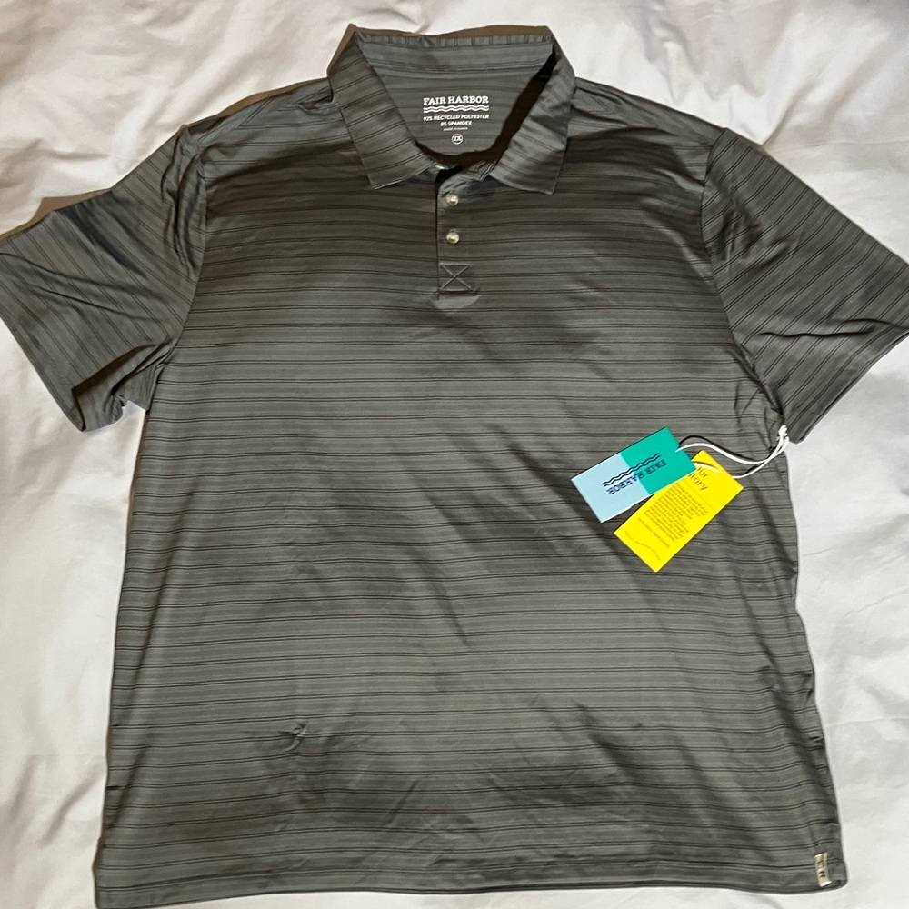 Fair Harbor Men's Charcoal Striped ‘The Midway’ Polo Shirt